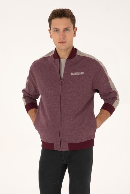 Men's Regular Fit Zippered Claret Red Knitted Cardigan 50315820-Vr177