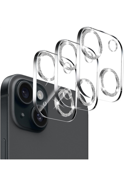 For iPhone 15 15Plus black 3PCS Bling Glitter Diamond Camera Ziai Protector for IPhone 16 15 14 13 1
