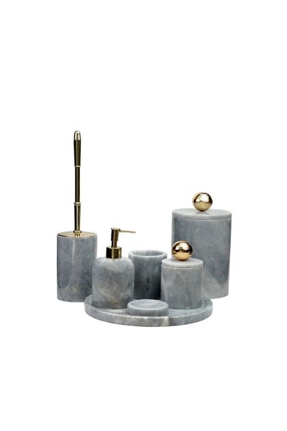 Decorative Gray Marble Bathroom Set Set of 7 Accessories Detailed Design Set
