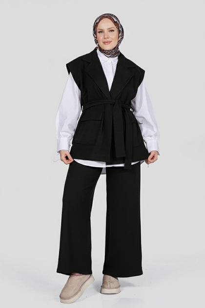 6054 - Stylish Comfortable Thick Belted Vest Pants Women's Set