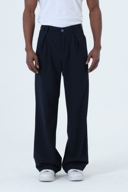 Long Leg up to 12XL Oversized Pleated Navy Blue Trousers Men