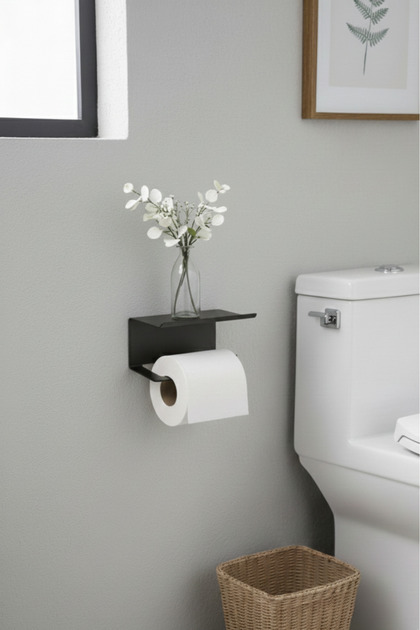 Toilet Roll Holder with Shelf Bathroom Accessory Minimalist Metal Decorative Shelf 16X12 cm