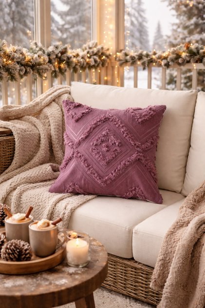 Cloud Plush Embossed Decorative Purple Throw Pillow Cover Washable Design Case 43X43Cm 1 Piece