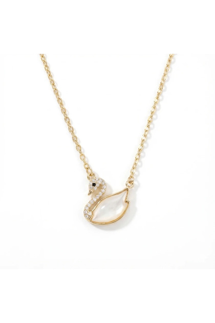 Brass Gold Color Swan Model Women's Necklace Non-Tarnish and Durable Jewelry