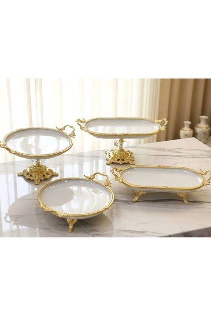 Porcelain High-Footed Metal-Legged Pot Dish