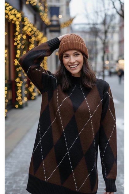 Women's Baklava Argyle Patterned Sweater-Dress