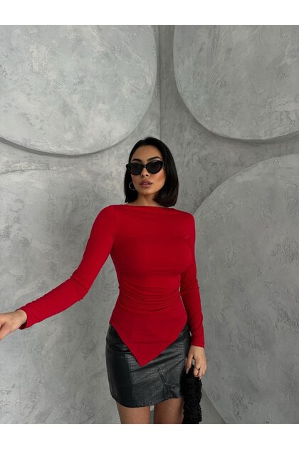 Women's Asymmetrical Cut Drape Detailed Blouse