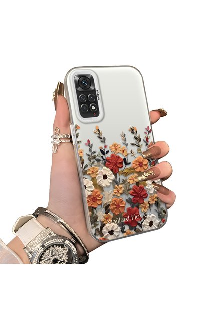 Xiaomi Redmi Note 11S Compatible Silicone Edge Hard Back Anti-Fall Case Beautiful Flower