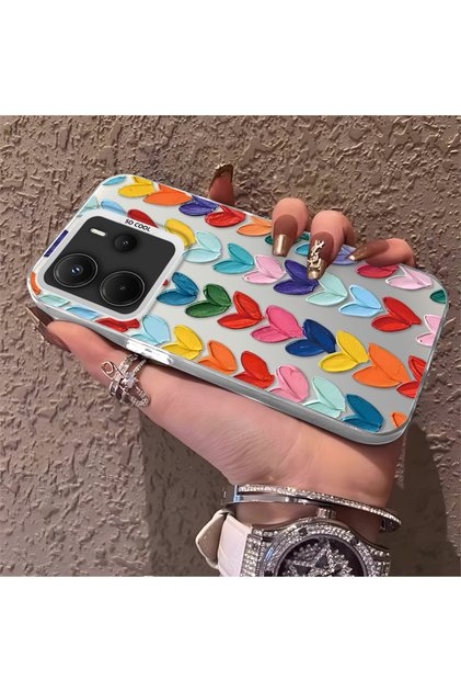 Xiaomi Redmi Note 14 Compatible Silicone Edge Hard Back Anti-Fall Case Colorful Heart