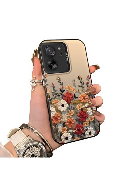 Xiaomi Mi 13T/Mi 13t Pro Compatible Silicone Edge Hard Back Anti-Fall Case Beautiful Flower