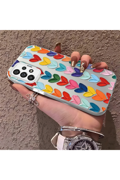 Samsung Galaxy A73 Compatible Silicone Edge Hard Back Anti-Fall Case Colorful Heart