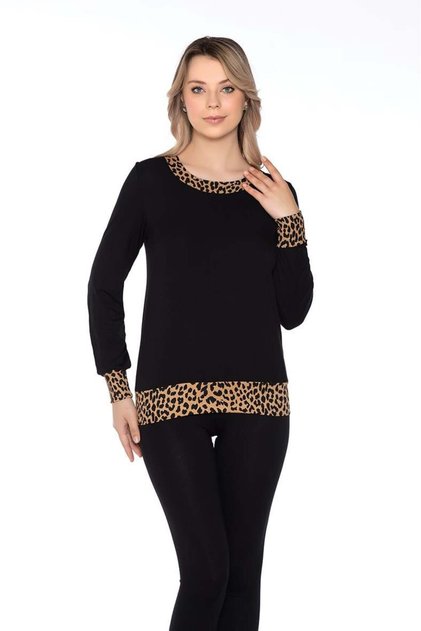 8507 Leopard Detailed Long Sleeve Women's Bodysuit
