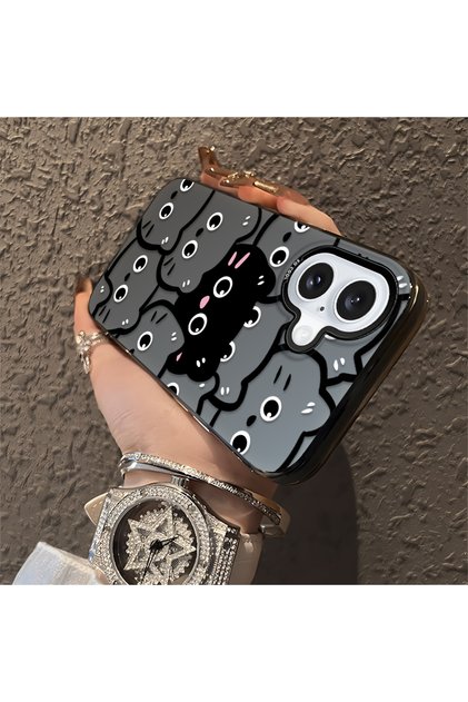 iPhone 16 Compatible Silicone Edge Acrylic Back Sweet Cat Protective Case