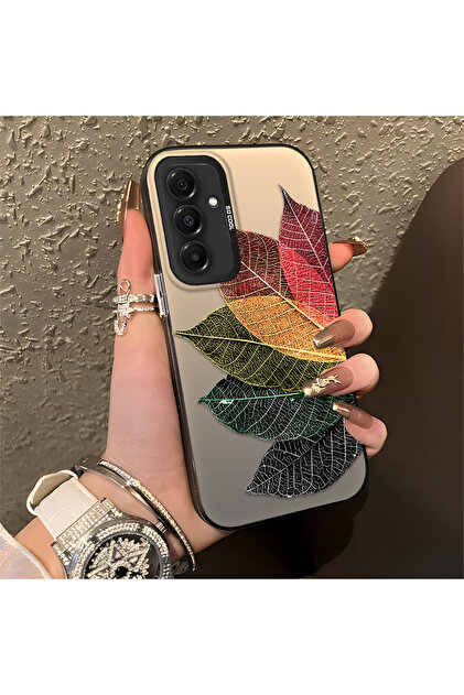Samsung Galaxy A16 Compatible Silicone Edge Acrylic Back Colorful Leaf Protective Case