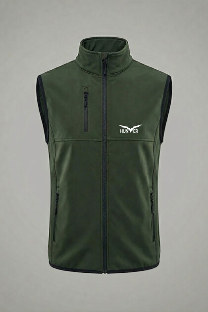 Hunting Hunting Hunter Lettering Printed Minimal Water and Wind Resistant Men's Softshell Outdoor Khaki Vest