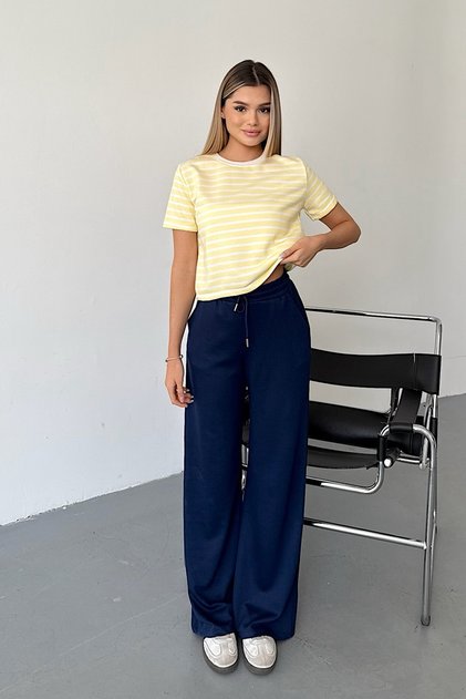 Women's Elastic Waist Double Pocket Sweatpants Navy Blue - Ms0001328