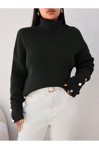 Women's Turtleneck Cufflink Detailed Knitwear Sweater