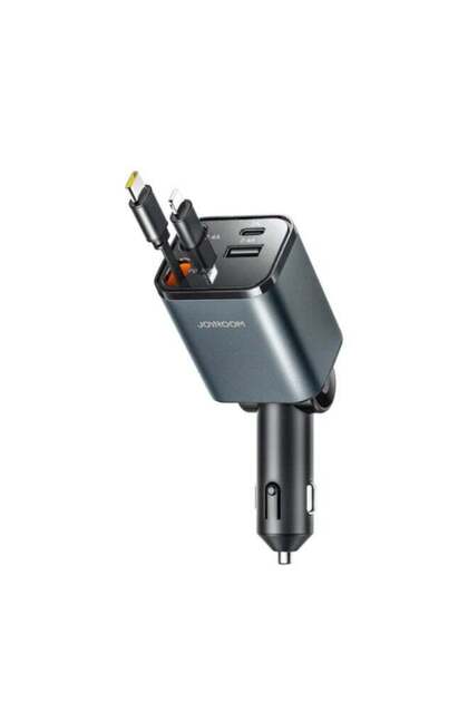 65W Car Charger Fast Charging 4 in 1 Converter with Lightning and Type C Cables