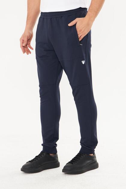 Men's cotton zippered pocket sweatpants navy blue 201755-L