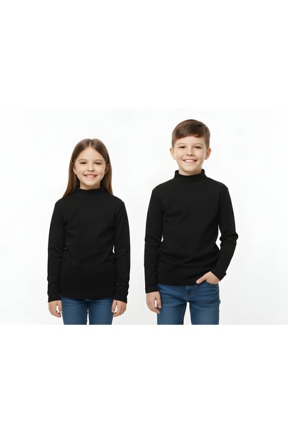 Atabay 99-12-25 Unisex Children's Ribbed High Neck Long Sleeve Basic T-Shirt Daily School 13/17 Years Old