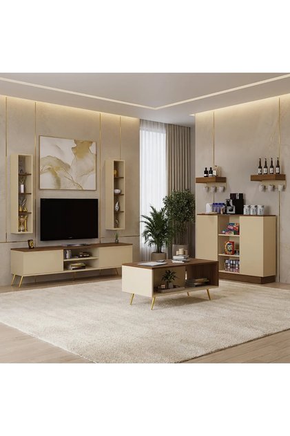Brown and beige TV stand, coffee table and corner set - SH36