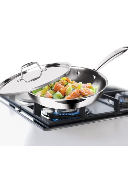 Triply Stainless Steel Fry Pan 24 cm 1.7L Induction Skillet Cooking Pan with Lid