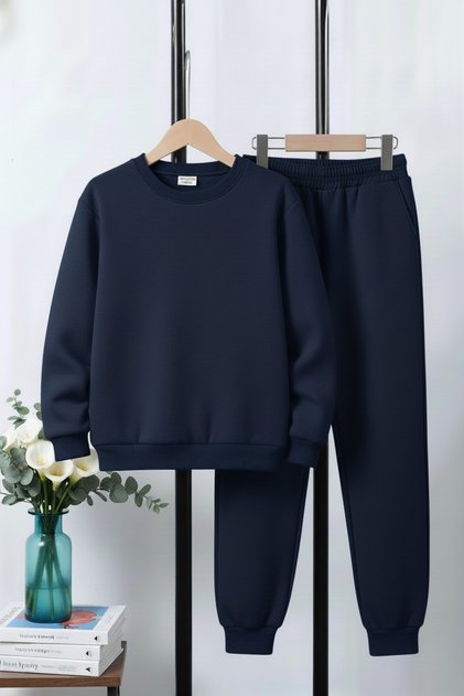 3 Thread Round Neck Plain Unprinted Thick Winter Boys Tracksuit Set