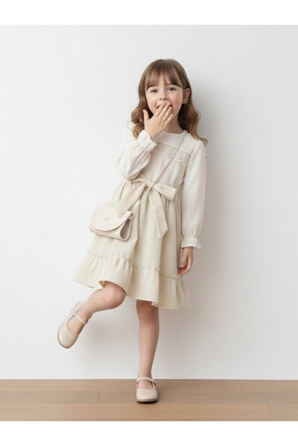 Robası Piped Linen Girl's Dress