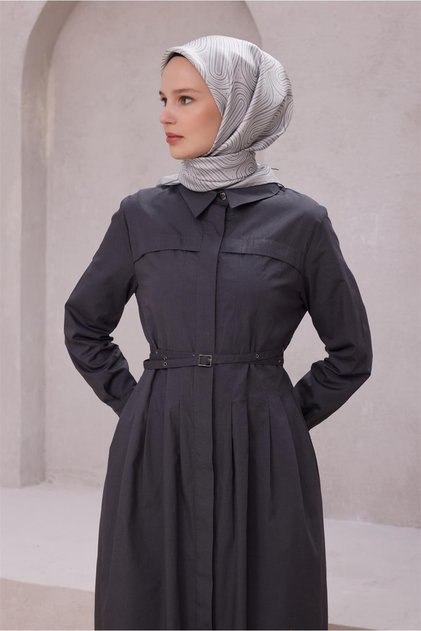 Tivil Saf İpek Eşarp 4209 - 04 Gri Soyut Desen