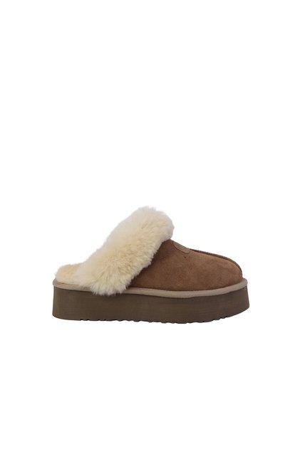 26610 Genuine Suede Leather Fur Heeled Women's Slippers