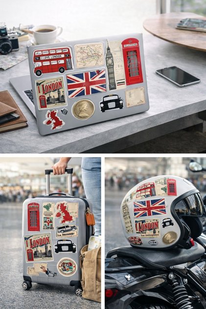 London & Uk Themed Sticker Set – 25X20 cm | Retro England, London Sticker