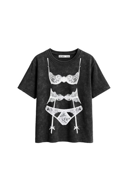 Luck You Printed Relaxed Fit Washable Black Women's T-Shirt