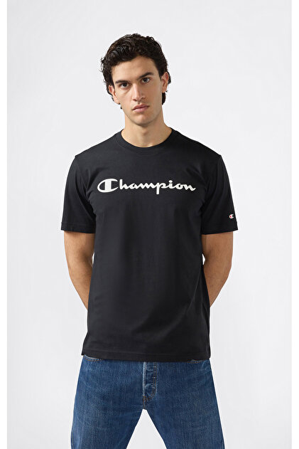 Champion 220273-KK001 SS Tee Siyah Yuvarlak Yaka Düz Erkek T-Shirt