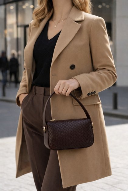 Women's Black Knitted Patterned Shoulder and Crossbody Strap Daily Stylish Hand and Shoulder Bag