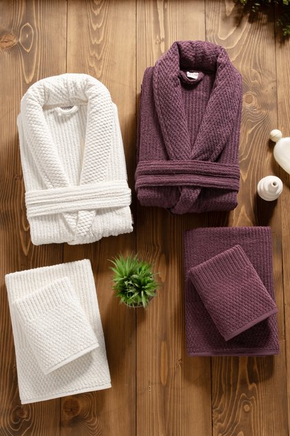 Sare 6 Piece Family Bathrobe Set - 100% Cotton, Luxury, Jacquard Bathrobe Set, Gift, Dowry