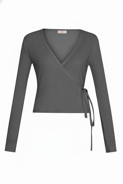 Double-Breasted Ribbed Knit Gray Cardigan