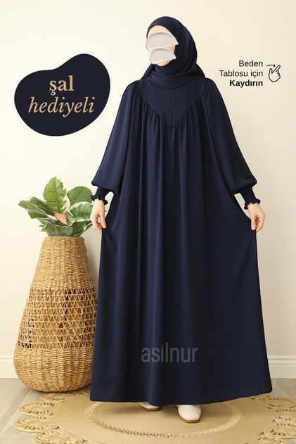 Set rochie și șal Sema, cadou, bleumarin