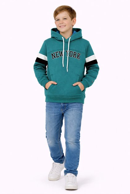 Atabay 270-10-25 Boy's Hooded Sweatshirt New York Printed Pockets 3 Threads Shd 9/12 Years