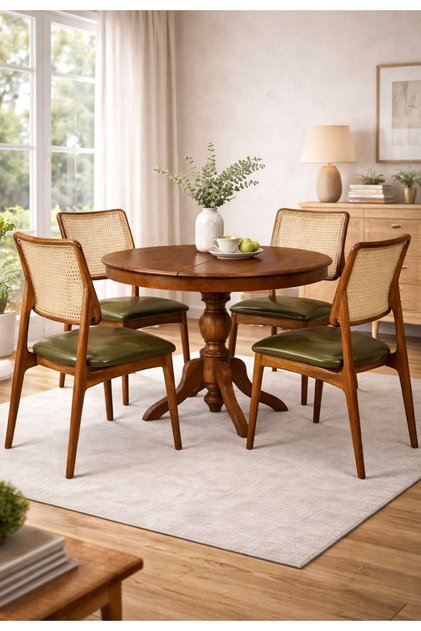 Açılır Yuvarlak Masa Takımı 4 Sandalyeli Yemek Masası 100×100 100×138