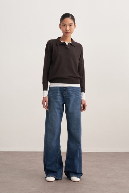 Women's Polo Neck Viscose Knitwear Sweater Anthracite