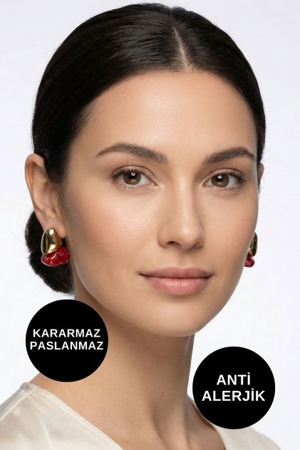 Women's Anti-Allergic Tarnish-Resistant Waterproof Dangle Burgundy Stone Gold Steel Brand Earrings Models