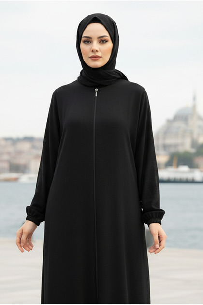 Hijab Dress Ferace Black Alya Shawl Gifted Bat Sleeve Zippered Aerobin