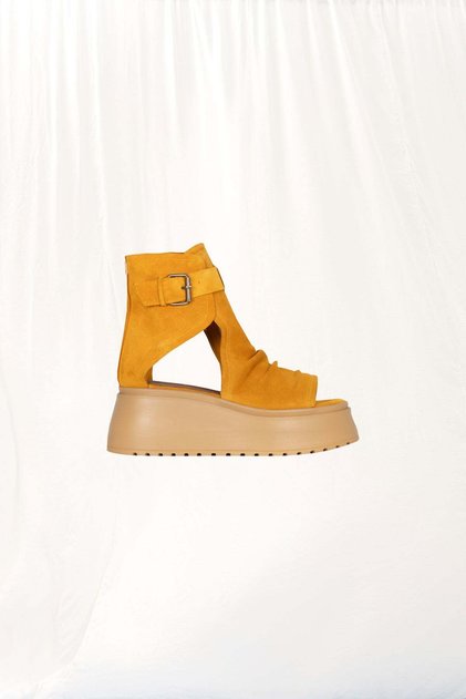 Vdr Mustard Buckle Platform Suede Sandals Cross