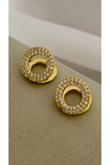 Zircon Stone Round Earrings (Brass Plated)