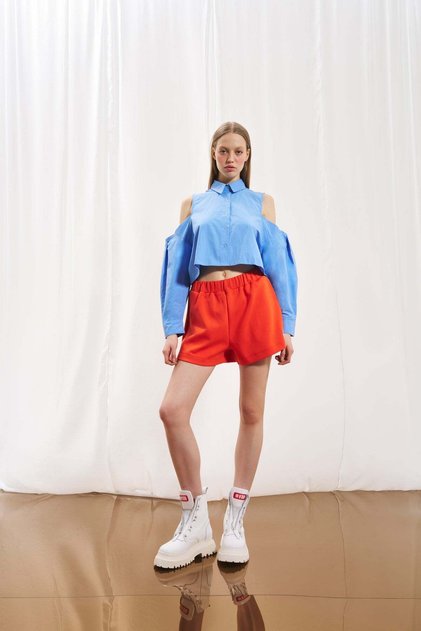 Light Blue Window Detail Poplin Shirt 17256