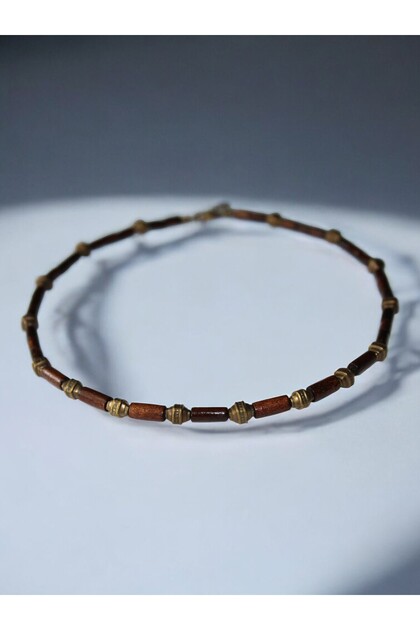 Wooden Bamboo Beaded Brown Men's Necklace Antique Yellow Bijouterie Beaded Bohemian Design