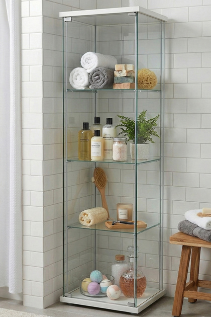 Cam Raflı Kapaklı Düzenleyici Banyo Dolabı Çok Amaçlı Lavabo Malzeme Dolap Havluluk Organizer
