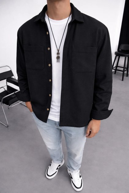 Oversize Cotton Stamp Black Shirt