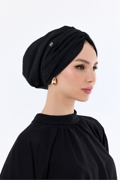 Hesya Dolgulu Günlük Tüllü Bone Siyah