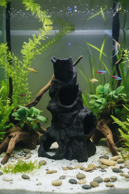 Akvaryum Süsü Mağara Dekor Kaya Oyuk Balık Saklanma Alanı Dekoru 19x11cm Büyük Boy Siyah